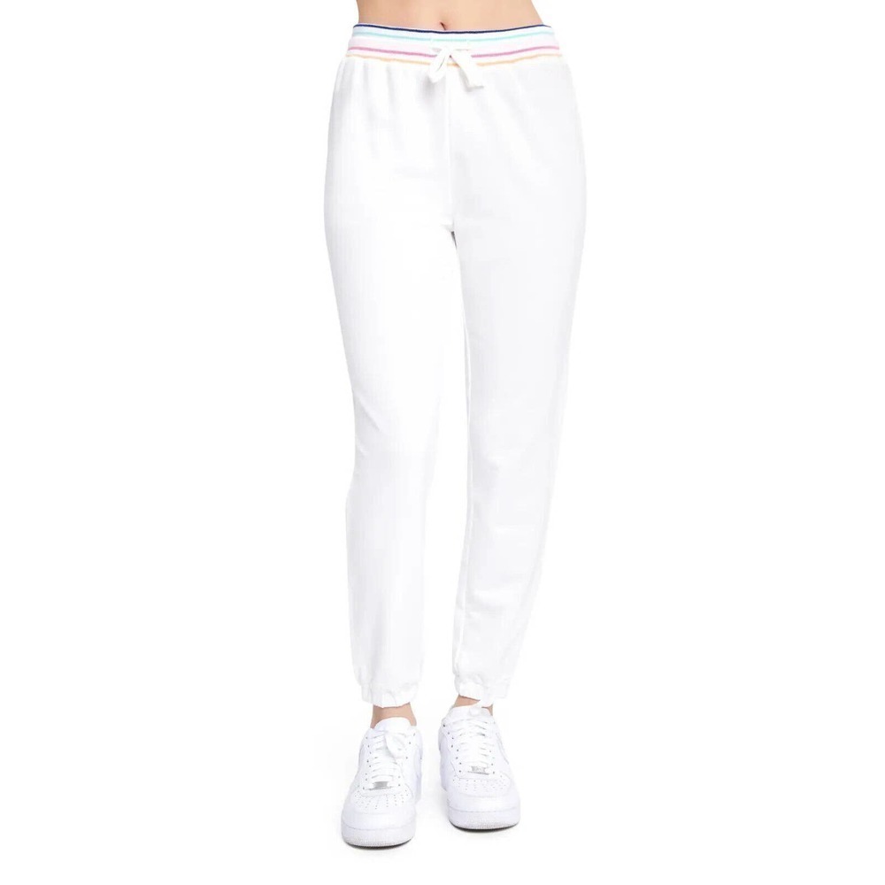 Sundown By Splendid Playa Joggers White Rainbow Waistband Women's Size S NWT